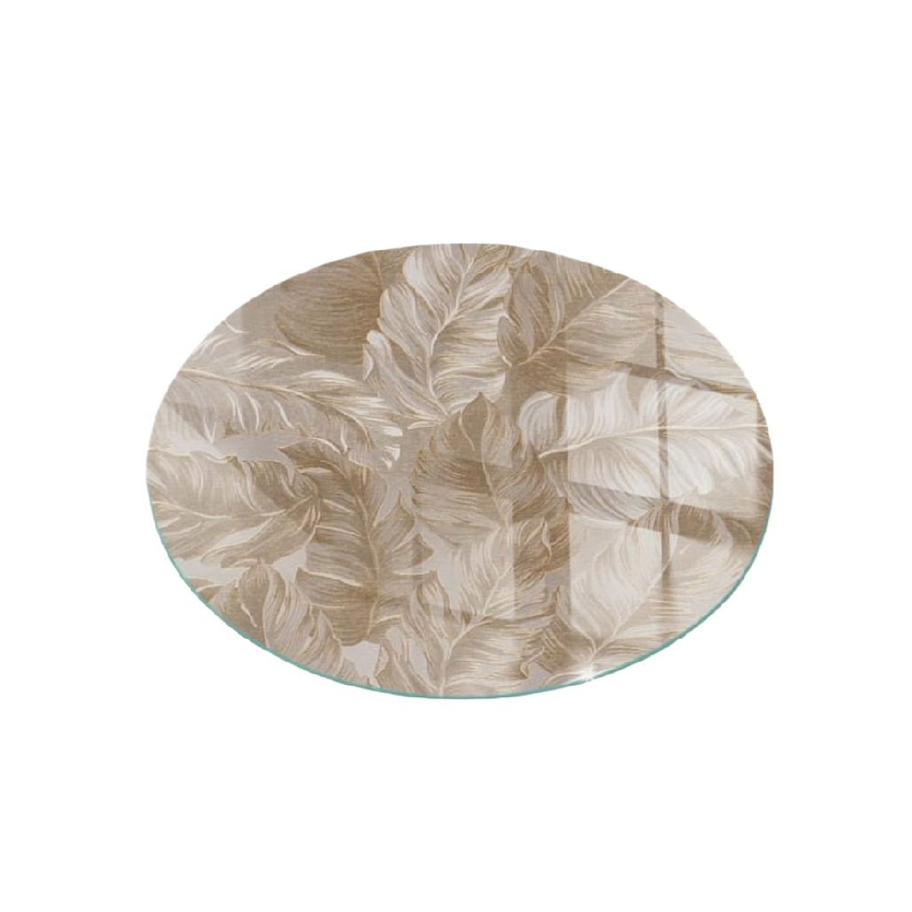 Round Glass Tabletop with Leaf Pattern Design