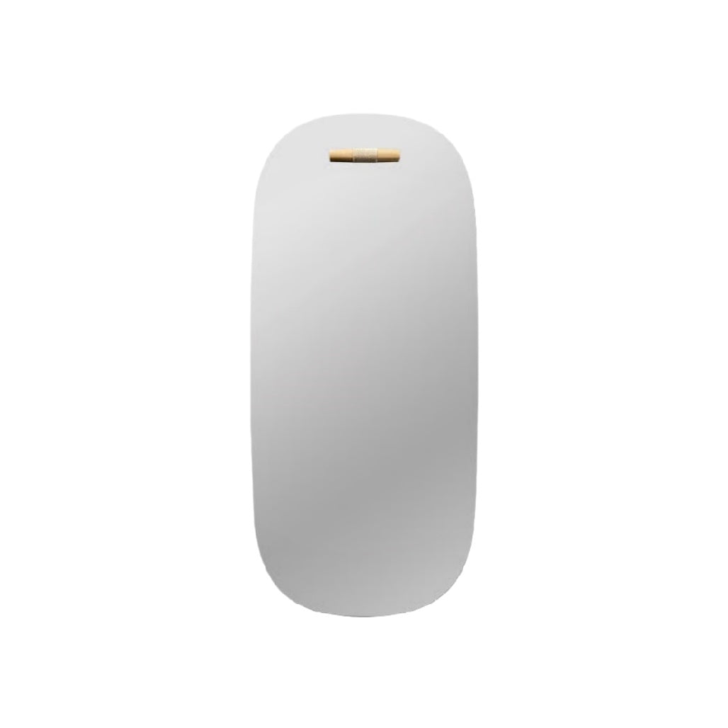Sleek Oval Wall Mirror with Minimalist Design and Wooden Accent